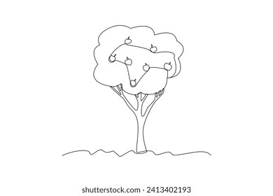 Continuous one line drawing of green trees of cherry tree. Eco natural symbol hand drawn minimalist concept. Modern single line draw design vector graphic illustration