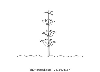 Continuous one line drawing of green trees of cornfield. Eco natural symbol hand drawn minimalist concept. Modern single line draw design vector graphic illustration