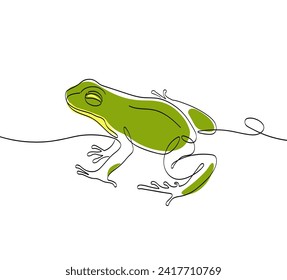 Continuous one line drawing green tree frog. Minimalist black linear sketch isolated on white background.