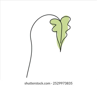 Desenho contínuo de uma linha de folha verde isolada sobre fundo branco. Arte em linha. Planta, vegetação. Conceito de natureza, ecologia, formas orgânicas, arte botânica, decoração eco-friendly. Elemento de design, impressão