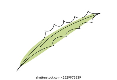 Dibujo continuo de una línea de hoja verde aislada sobre fondo blanco. Concepto de naturaleza, ecología, Formas orgánicas, arte botánico, esquema. Hoja de diente de león. Elemento de diseño, impresión, icono