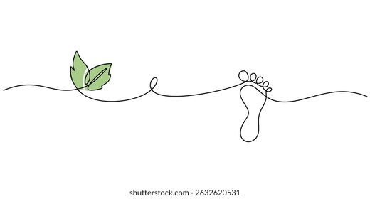 Uma Linha Contínua Desenhando O Pé De Folha Verde. Conexão da Natureza Terra de Aterramento. Passo Eco.