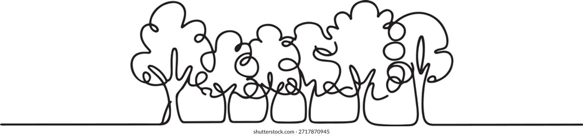 Continuous one line drawing of green trees for park garden logo icon. Eco natural symbol hand drawn minimalist concept. one line Icon drawing

