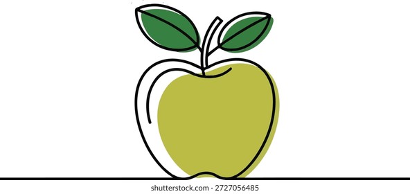 Dibujo continuo de una línea de una manzana verde