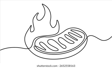 
Desenho contínuo de uma linha de um filé ribeye grelhado. Ilustração contínua de vetor de bife de desenho de uma linha. Linha preta contínua simples bife desenho. Linha contínua única de bife grande