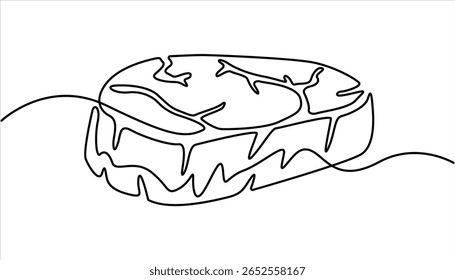 
Desenho contínuo de uma linha de um filé ribeye grelhado. Ilustração contínua de vetor de bife de desenho de uma linha. Linha preta contínua simples bife desenho. Linha contínua única de bife grande