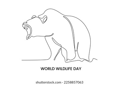 Kontinuierlich eine Linie zeichnen Grizzly Bär. Weltnaturerbe Einzeilige Zeichnung, Vektorgrafik.