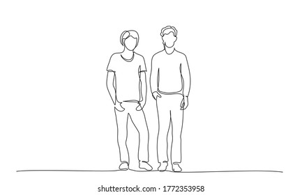 Continuous one line drawing. Group of teenager speaking. Vector illustration