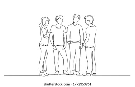 Continuous one line drawing. Group of teenager speaking. Vector illustration