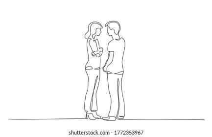 Continuous one line drawing. Group of teenager speaking. Vector illustration