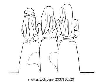 Continuous one line drawing group of friends illustration. Vector illustration.