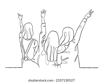 Kontinuierliche Zeichnungsgruppe mit einer Linie, die Freunde illustriert. Vektorgrafik.