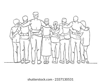 Continuous one line drawing group of friends illustration. Vector illustration.