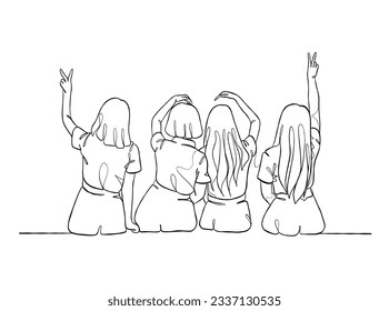 Continuous one line drawing group of friends illustration. Vector illustration.