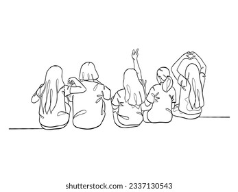 Continuous one line drawing group of friends illustration. Vector illustration.