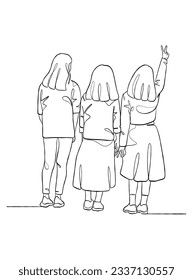 Continuous one line drawing group of friends illustration. Vector illustration.