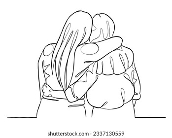 Continuous one line drawing group of friends illustration. Vector illustration.