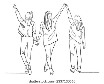 Imagen continua de un grupo de dibujo de línea de amigos. Ilustración vectorial.