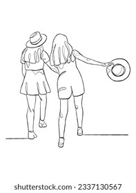 Continuous one line drawing group of friends illustration. Vector illustration.