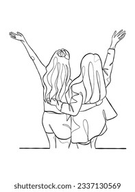 Continuous one line drawing group of friends illustration. Vector illustration.