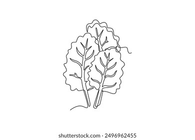 Continuous one line drawing group pile of healthy organic swiss chard for farm logo identity. Fresh leafy spinach beet concept for vegetable icon. Single line draw design vector graphic illustration