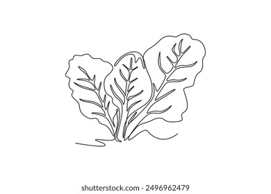 Continuous one line drawing group pile of healthy organic swiss chard for farm logo identity. Fresh leafy spinach beet concept for vegetable icon. Single line draw design vector graphic illustration