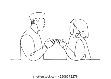 Um grupo contínuo de desenho de uma linha de homens e mulheres na amizade. Feminino juntos. Feliz dia da amizade com a família e pessoas dignas. Conceito minimalista de amizade. Vetor de design de desenho de linha única