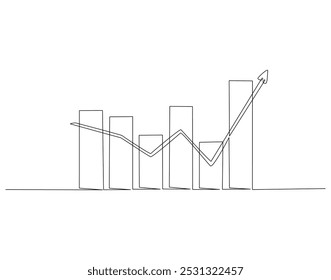 Continuous one line drawing of growing statistics graph. One line drawing illustration of growing graph. World statistics day concept single line. Editable outline