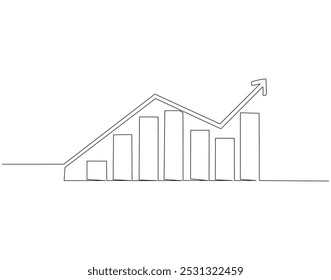 Dibujo continuo de una línea de gráfico de estadísticas en crecimiento. Ilustración de dibujo de una línea de gráfico en crecimiento. Concepto de una sola línea del Día Mundial de las Estadísticas. Esquema editable