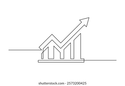 Continuous one line drawing of growing statistics graph. One line drawing illustration of growing graph, Business growth graph and arrow continuous one line drawing vector illustration.