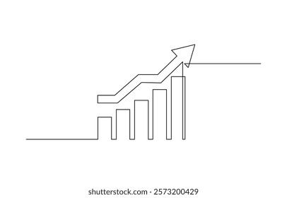 Continuous one line drawing of growing statistics graph. One line drawing illustration of growing graph, Business growth graph and arrow continuous one line drawing vector illustration.