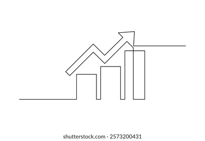 Continuous one line drawing of growing statistics graph. One line drawing illustration of growing graph, Business growth graph and arrow continuous one line drawing vector illustration.