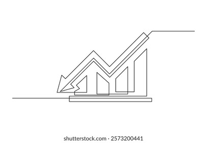 Continuous one line drawing of growing statistics graph. One line drawing illustration of growing graph, Business growth graph and arrow continuous one line drawing vector illustration.