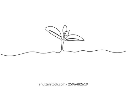 Continuous one line drawing of growing plant. Vector illustration, Growth, seedling, gardening concept single line. Editable outline.
