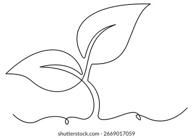 Desenho contínuo de uma linha de broto crescente com folhas esboço ilustração vetor para design ecológico
