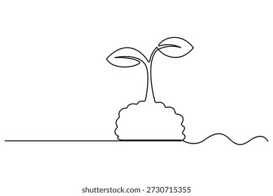 Desenho contínuo de uma linha de planta crescente eco natureza conceito vetor ilustração
