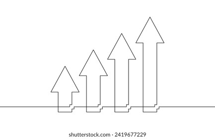 Continuous one line drawing of growth graph. Illustration vector of business icon. Single line art of arrow up. Sign symbol of increasing arrow. Bar chart 