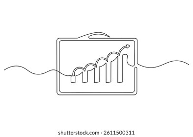 Continuous one line drawing Growth charts in white board. Single line drawing illustration White board with growth chart. Business plan concept vector art. Doodle line illustration.