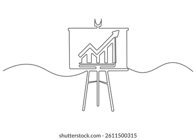 Continuous one line drawing Growth charts in white board. Single line drawing illustration White board with growth chart. Business plan concept vector art. Doodle line illustration.