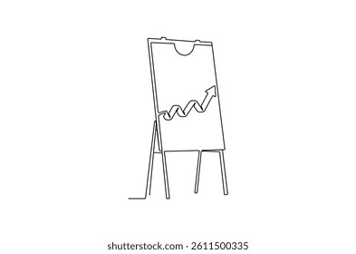 Continuous one line drawing Growth charts in white board. Single line drawing illustration White board with growth chart. Business plan concept vector art. Doodle line illustration.