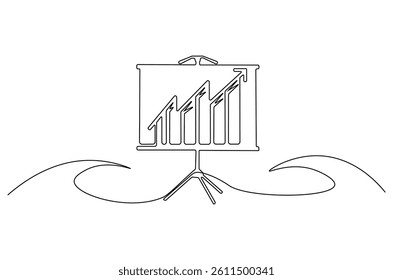 Continuous one line drawing Growth charts in white board. Single line drawing illustration White board with growth chart. Business plan concept vector art. Doodle line illustration.