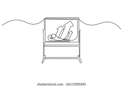 Continuous one line drawing Growth charts in white board. Single line drawing illustration White board with growth chart. Business plan concept vector art. Doodle line illustration.