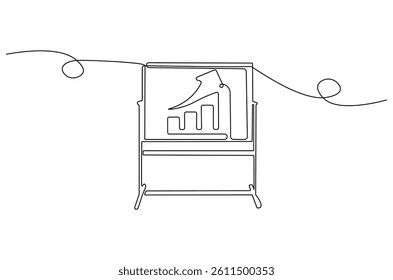 Continuous one line drawing Growth charts in white board. Single line drawing illustration White board with growth chart. Business plan concept vector art. Doodle line illustration.