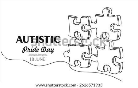 Continuous one line drawing of grup of puzzle. Autism awareness concept art. Accept autism and understand the challenges associated with it. Help people build kinder world for every unique individual