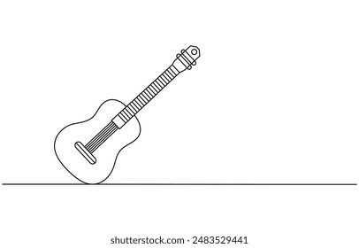 
Continuous one line drawing of a guitar, Guitar one line art. Continuous line drawing of musical, equipment, song, guitar, electric, melody, rock, volume, chord, bass, acoustic with an inscription, 