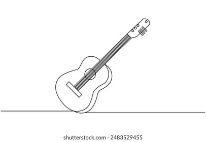 
Continuous one line drawing of a guitar, Guitar one line art. Continuous line drawing of musical, equipment, song, guitar, electric, melody, rock, volume, chord, bass, acoustic with an inscription, 