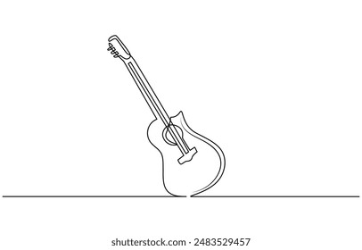 
Continuous one line drawing of a guitar, Guitar one line art. Continuous line drawing of musical, equipment, song, guitar, electric, melody, rock, volume, chord, bass, acoustic with an inscription, 