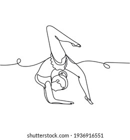 Continuous one line drawing of gymnastic woman. Minimal style. Perfect for cards, party invitations, posters, stickers, clothing. Circus composition concept.