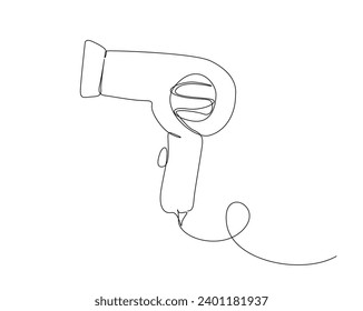 Continuous one line drawing of Hair Dryer. Electric hair dryer outline vector illustration. Editable stroke.