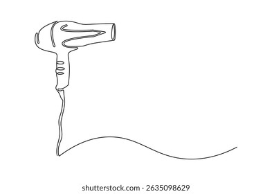 Continuous one line drawing of Hair dryer. Single line drawing illustration of Blow dryer. Professional hair style tool concept vector art. Doodle line illustration.